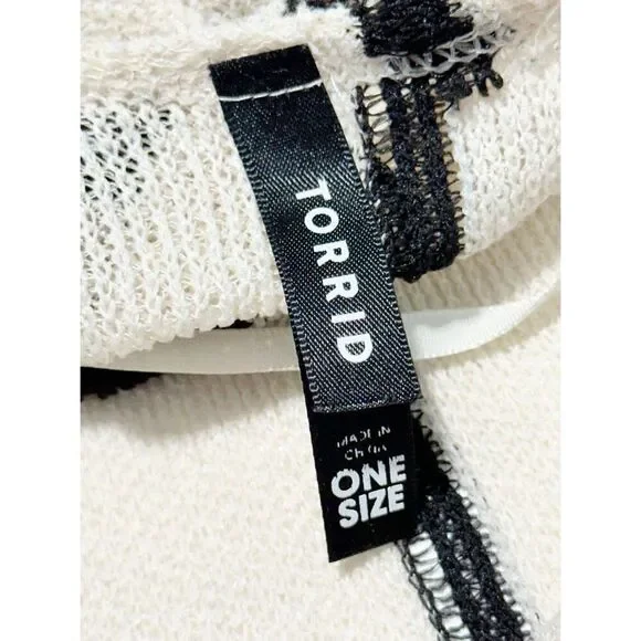 Torrid Striped Ruana Open Front Asymmetrical Kaftan Coverup Black White One Size - Picture 3 of 12